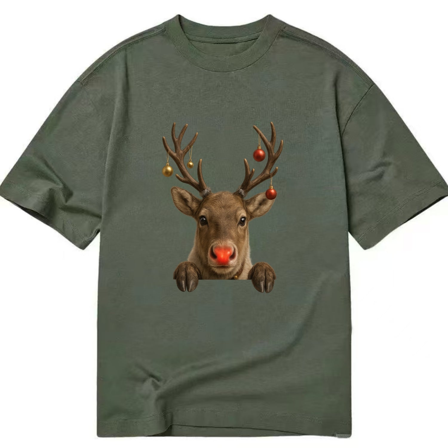 Christmas Reindeer  - Classic T-shirt - Army Green
