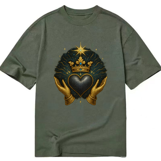 Pearl-studded tiara atop a satin-gunmetal heart supported by elegant opera-glove - Classic T-shirt - Army Green