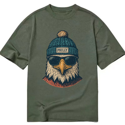 Philadelphia Eagle wearing Philly beanie with pom pom and wayfarer sunglasses - Classic T-shirt - Army Green