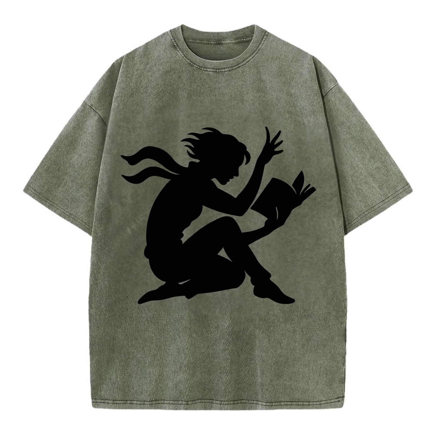 Reader lost in book moment - Vintage T-shirt - Army Green