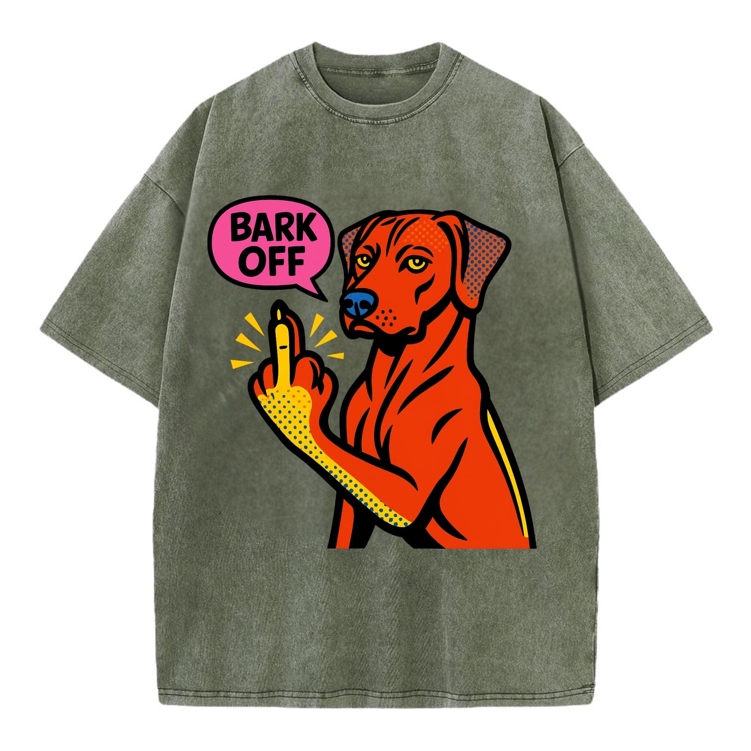 Rhodesian Ridgeback with distinctive ridge on back, athletic muscular paw up - Vintage T-shirt - Army Green