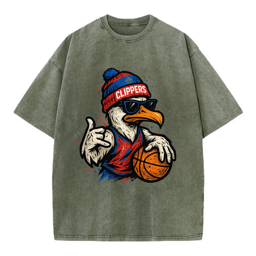 LA Seagull wearing Clippers red white and blue beanie with ship patch and - Vintage T-shirt