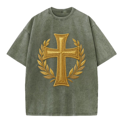 Victory Cross  - Vintage T-shirt - Army Green