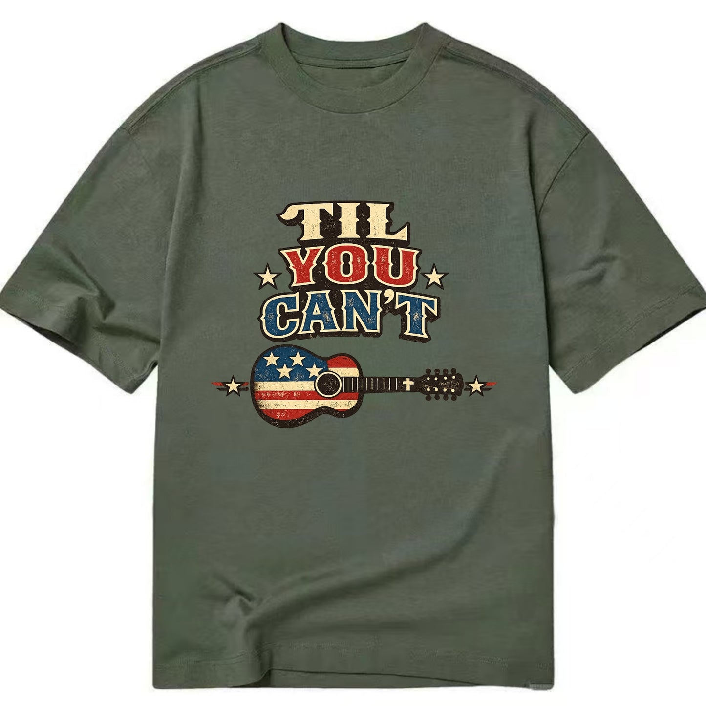 Til You Cant - Flag Guitar - Classic T-shirt - Army Green