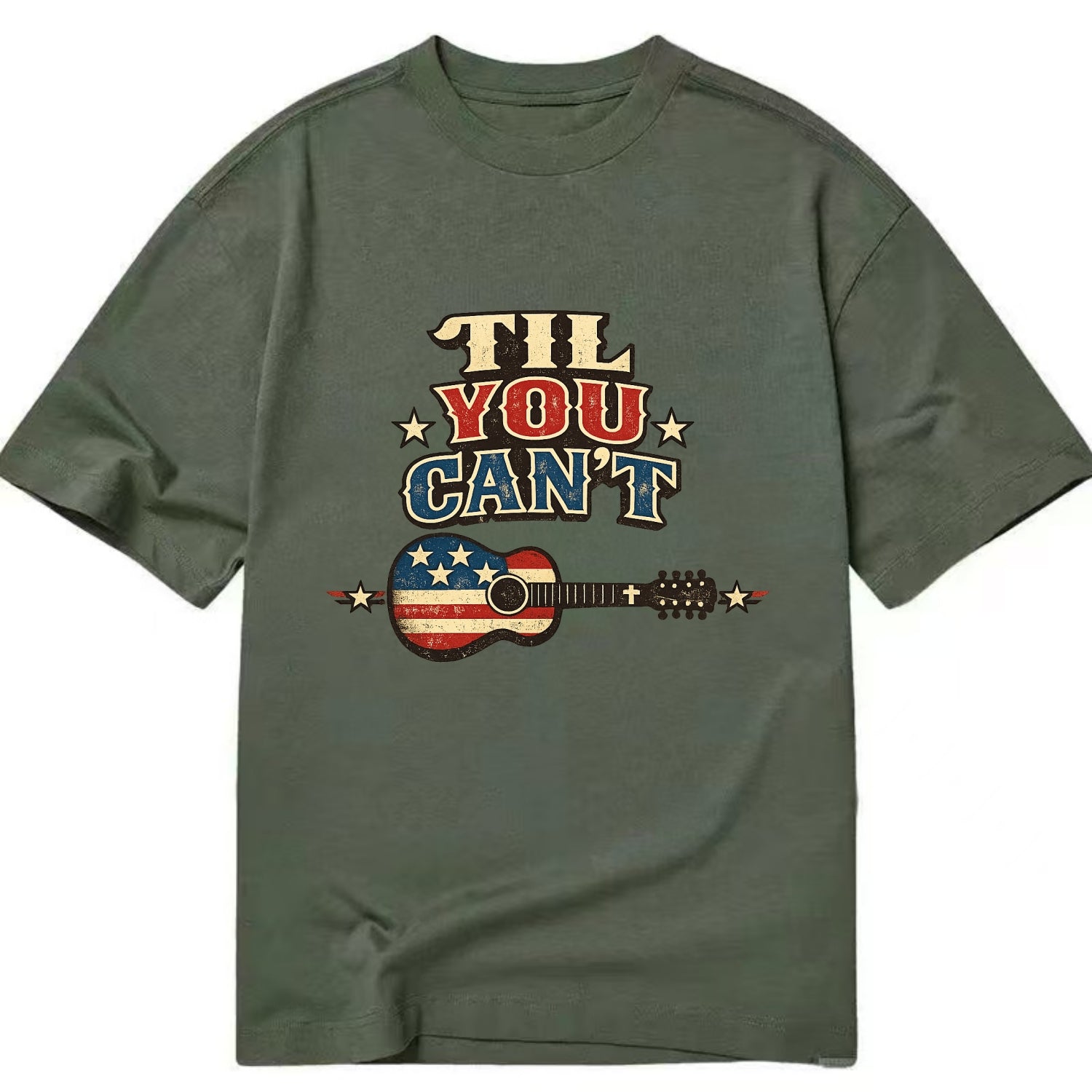 Til You Cant - Flag Guitar - Classic T-shirt - Army Green