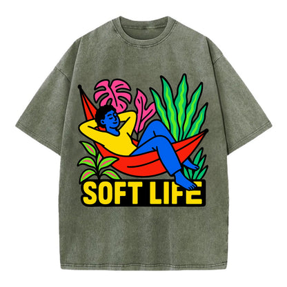 Person relaxing in hammock with plants - "soft life" aesthetic, peaceful living - Vintage T-shirt - Army Green