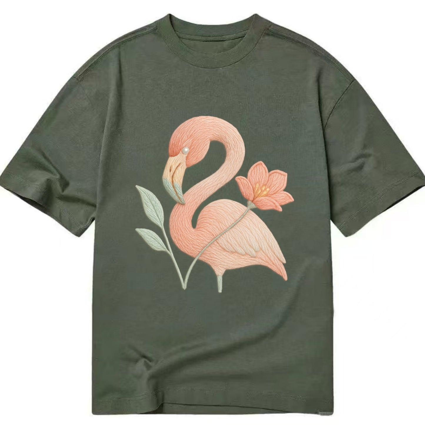 Peach Flamingo - Classic T-shirt - Army Green
