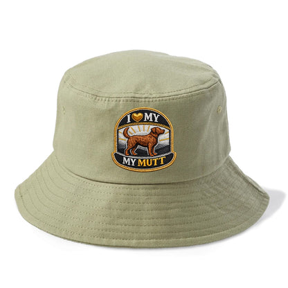 I LOVE MY MUTT - mixed breed silhouette in brown , rescue pride - Bucket Hat - Army Green