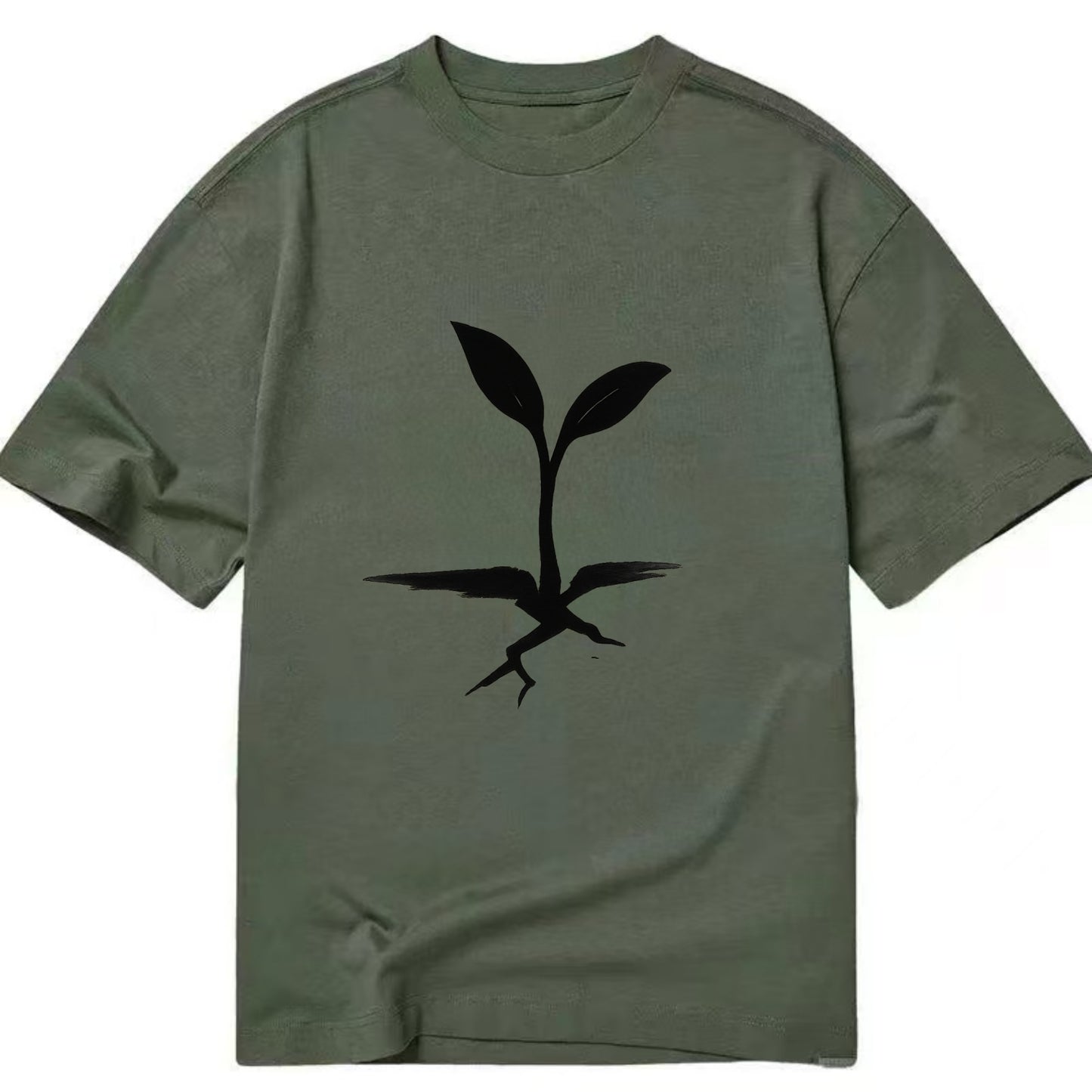 Seedling breaking through concrete - persistence ink brushstrokes - Classic T-shirt - Army Green