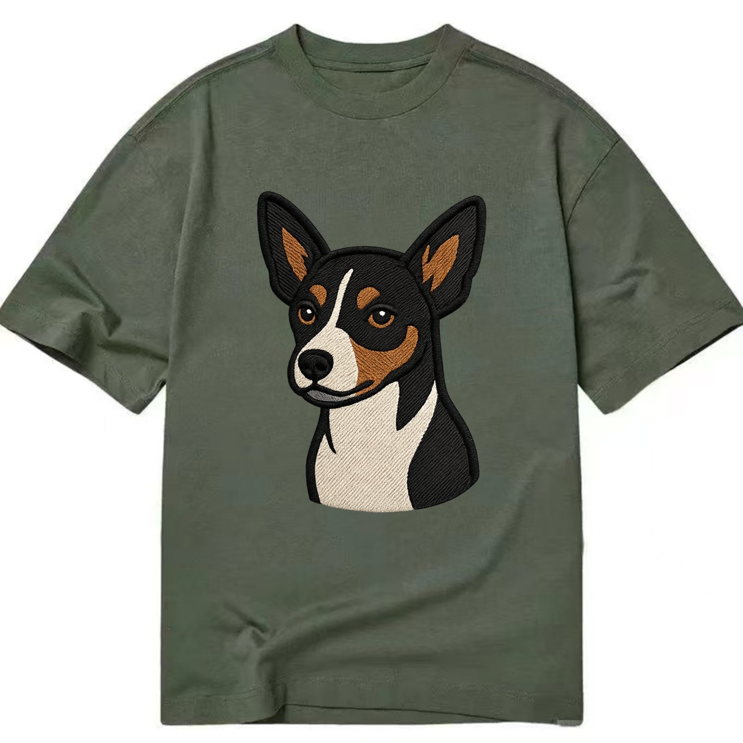 Rat Terrier - Tri-color embroidered pose - Classic T-shirt - Army Green