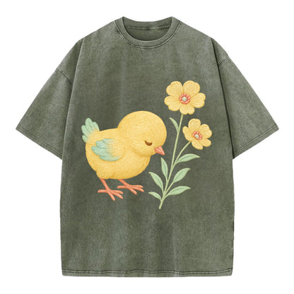 Yellow Chick - Vintage T-shirt - Army Green