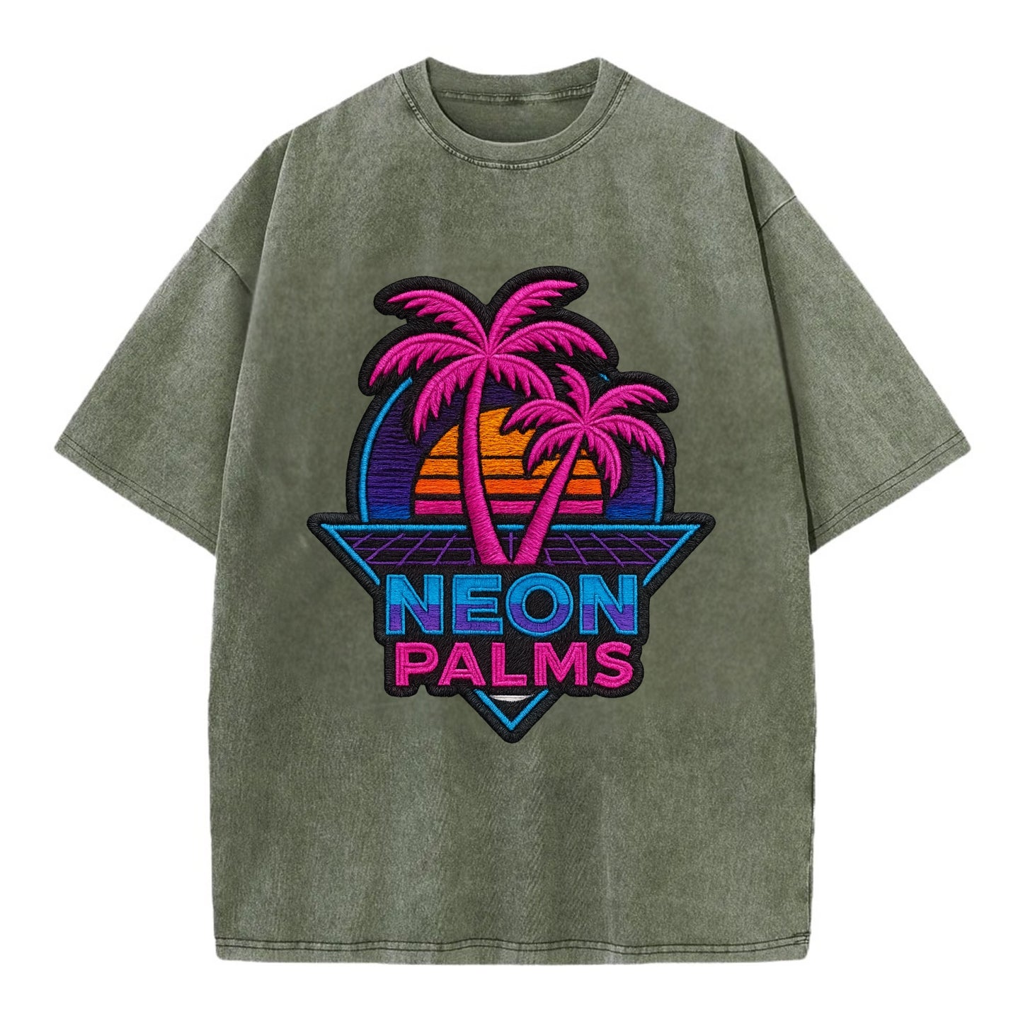 Neon Palms - Vintage T-shirt - Army Green