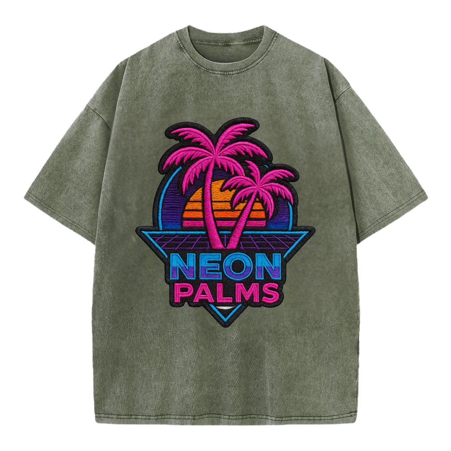 Neon Palms - Vintage T-shirt - Army Green