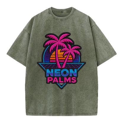 Neon Palms - Vintage T-shirt - Army Green