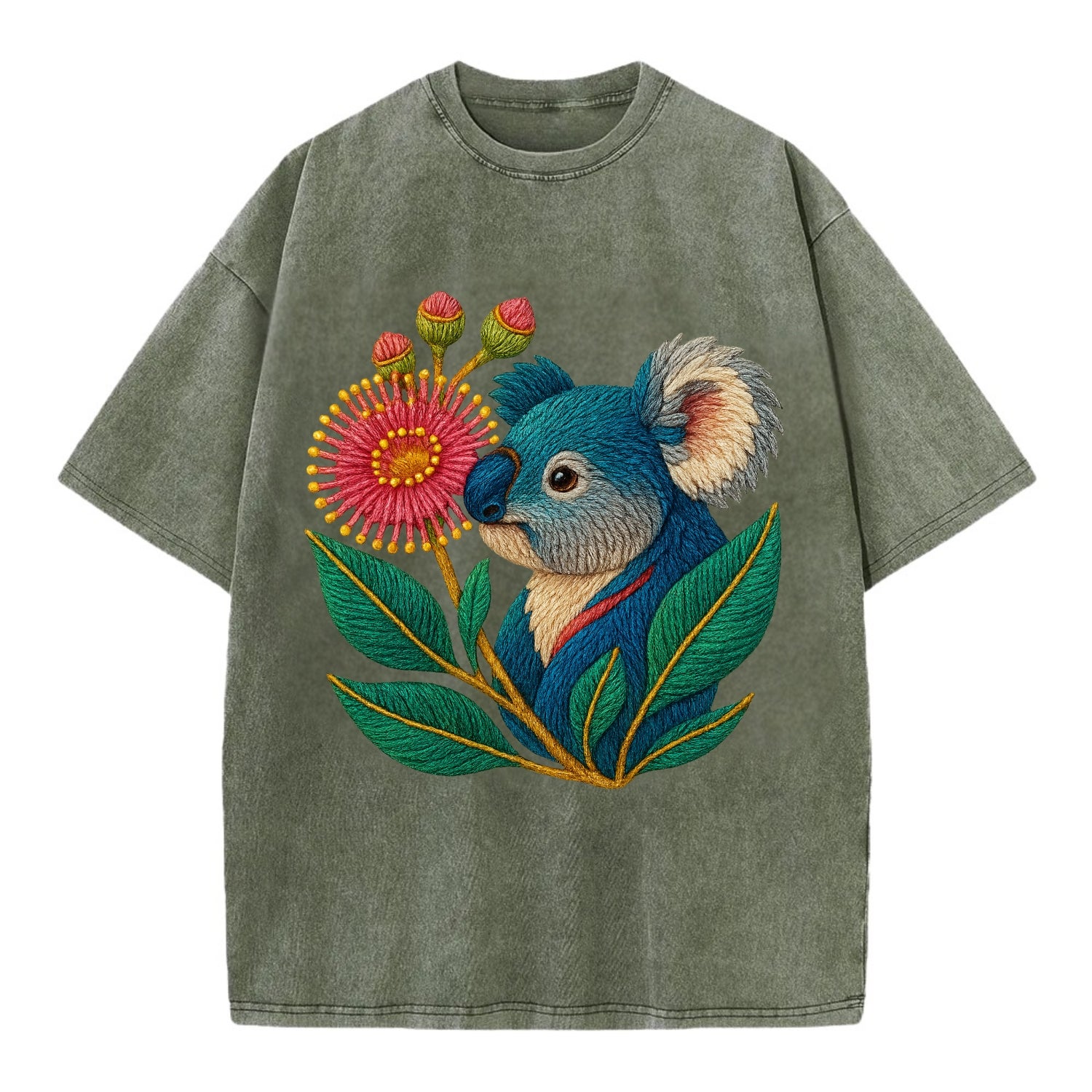 Koala Eucalyptus Bloom - Vintage T-shirt - Army Green