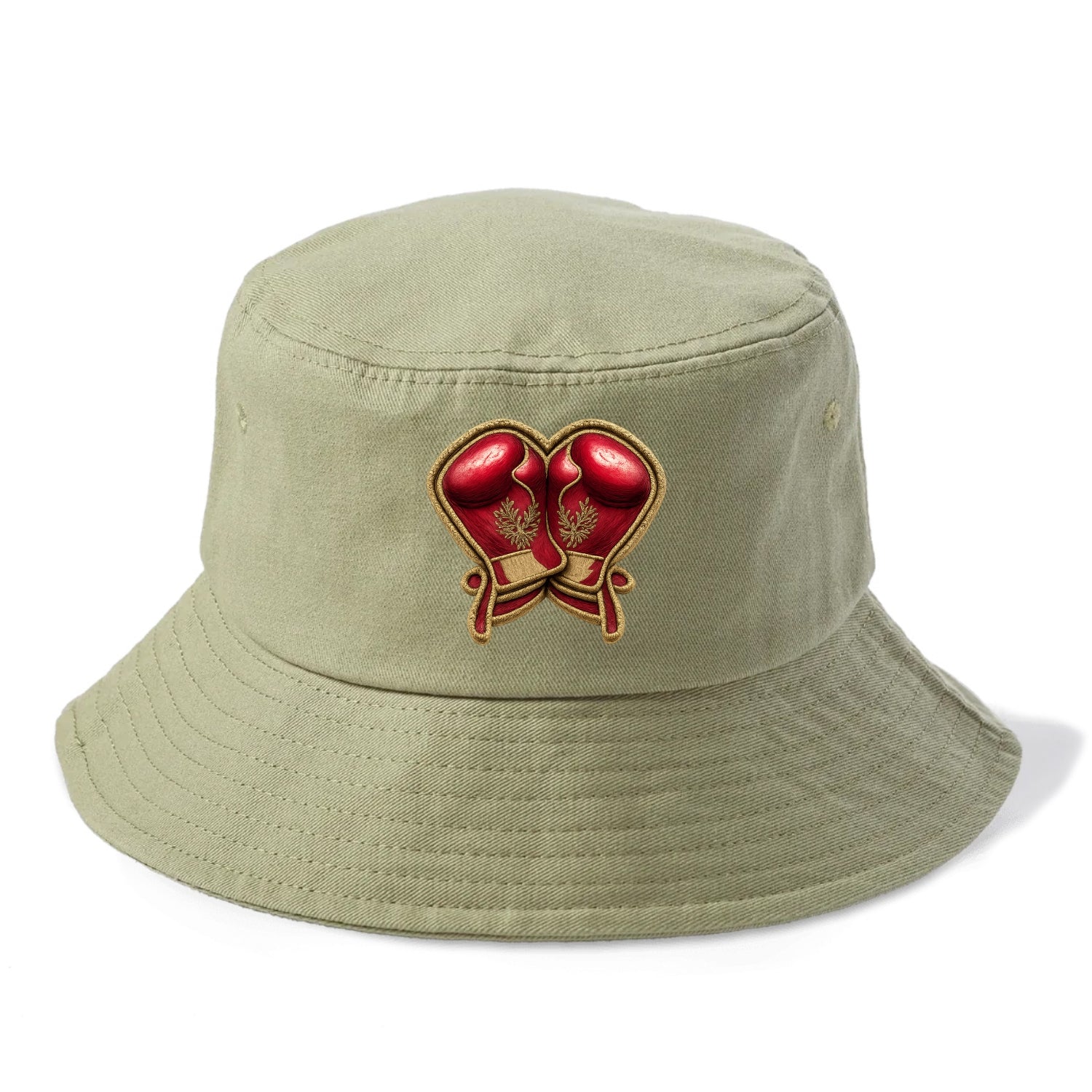Embroidered patch design - BOXING GLOVES - red boxing gloves crossed in crimson and - Bucket Hat - Army Green