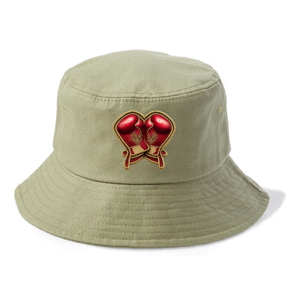 Embroidered patch design - BOXING GLOVES - red boxing gloves crossed in crimson and - Bucket Hat - Army Green