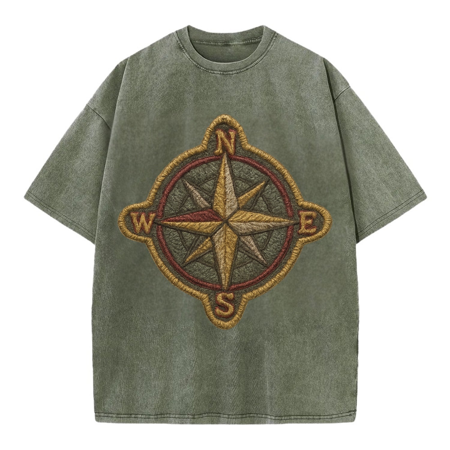 Compass rose with cardinal directions - explorer symbol - Vintage T-shirt - Army Green