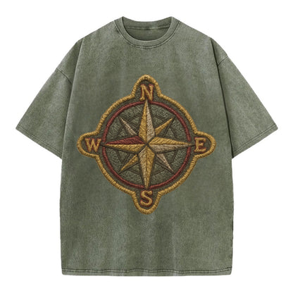 Compass rose with cardinal directions - explorer symbol - Vintage T-shirt - Army Green