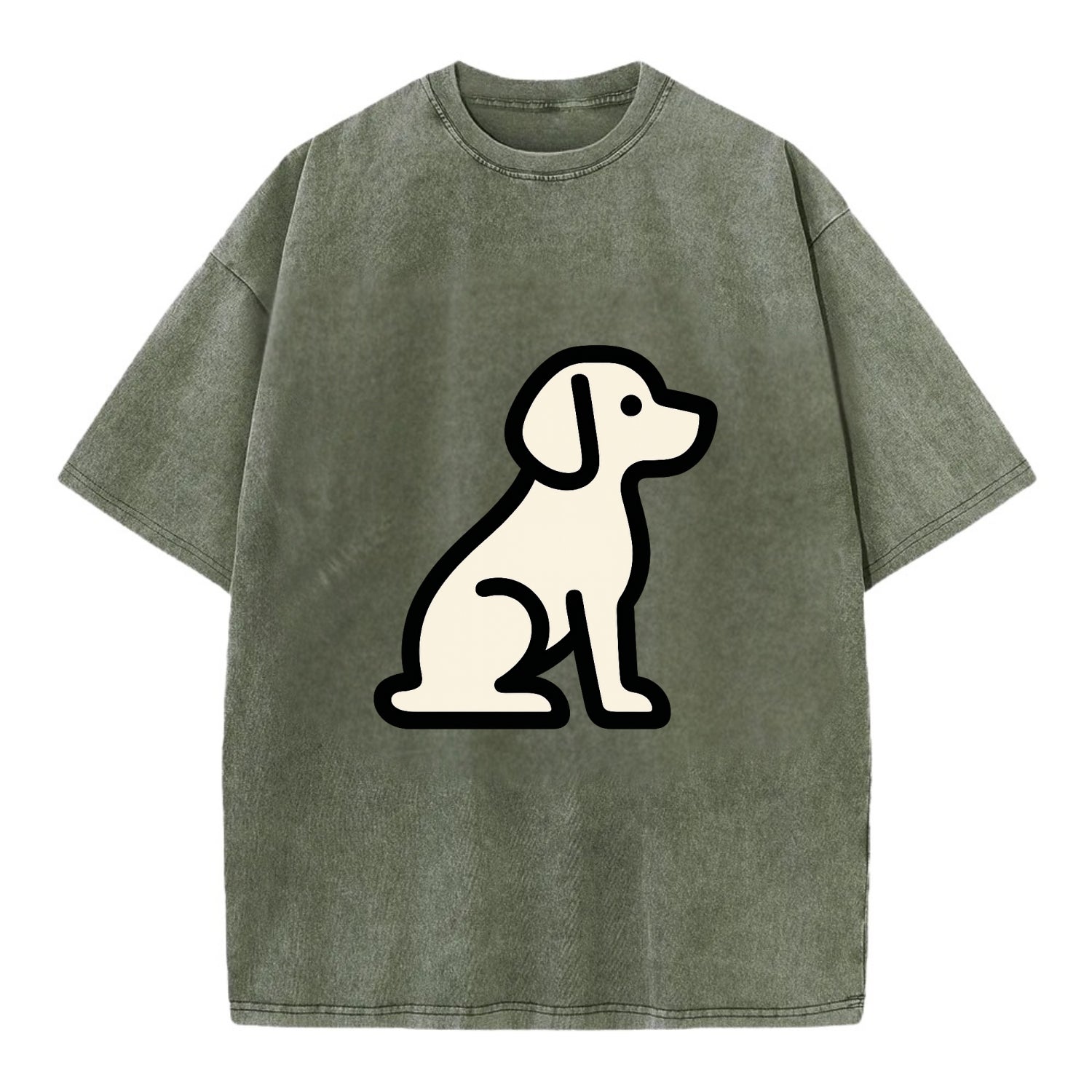 Beagle - Modern minimal sitting pose wit - Vintage T-shirt - Army Green