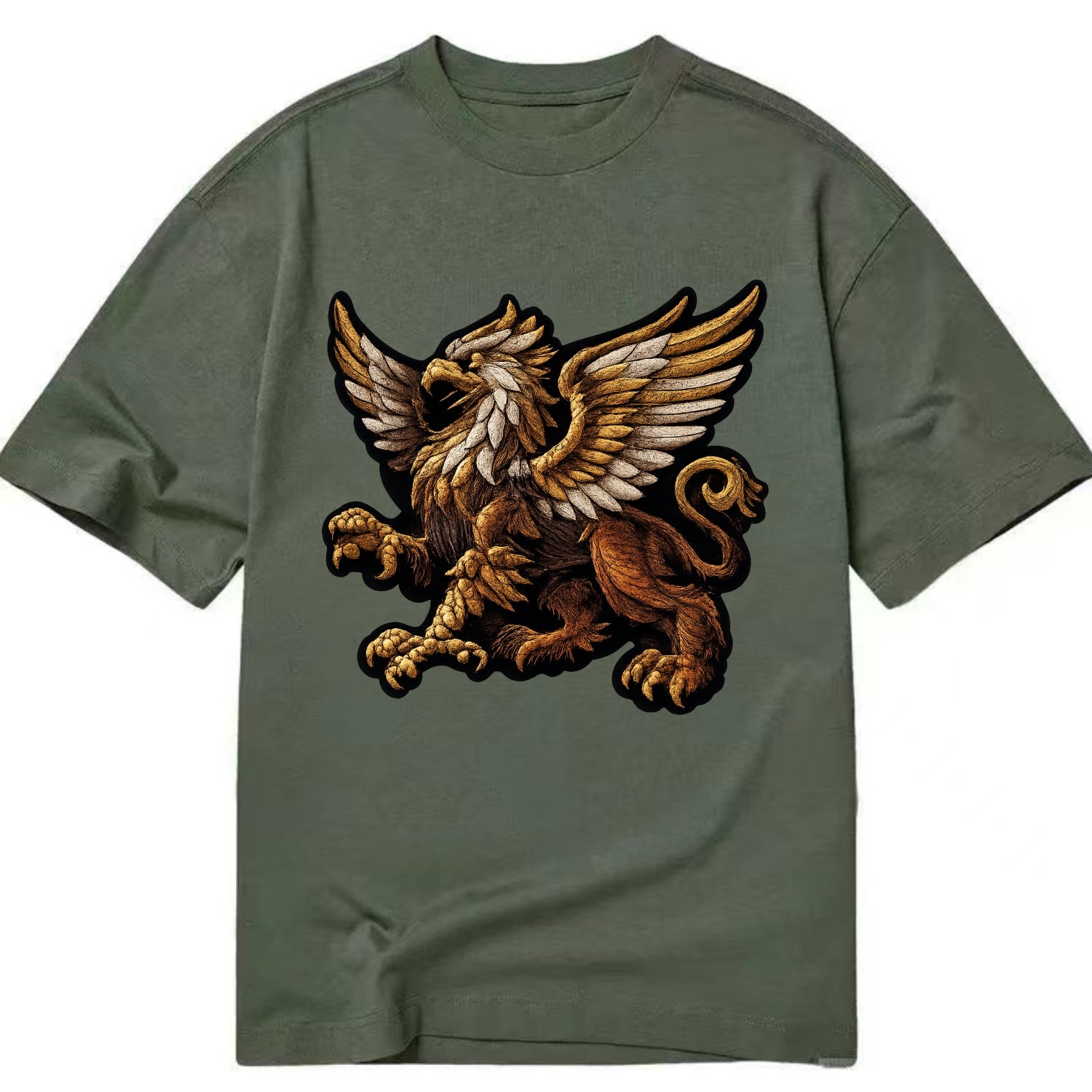 GRIFFIN BEAST - lion eagle hybrid in gold and brown , heraldic - Classic T-shirt - Army Green