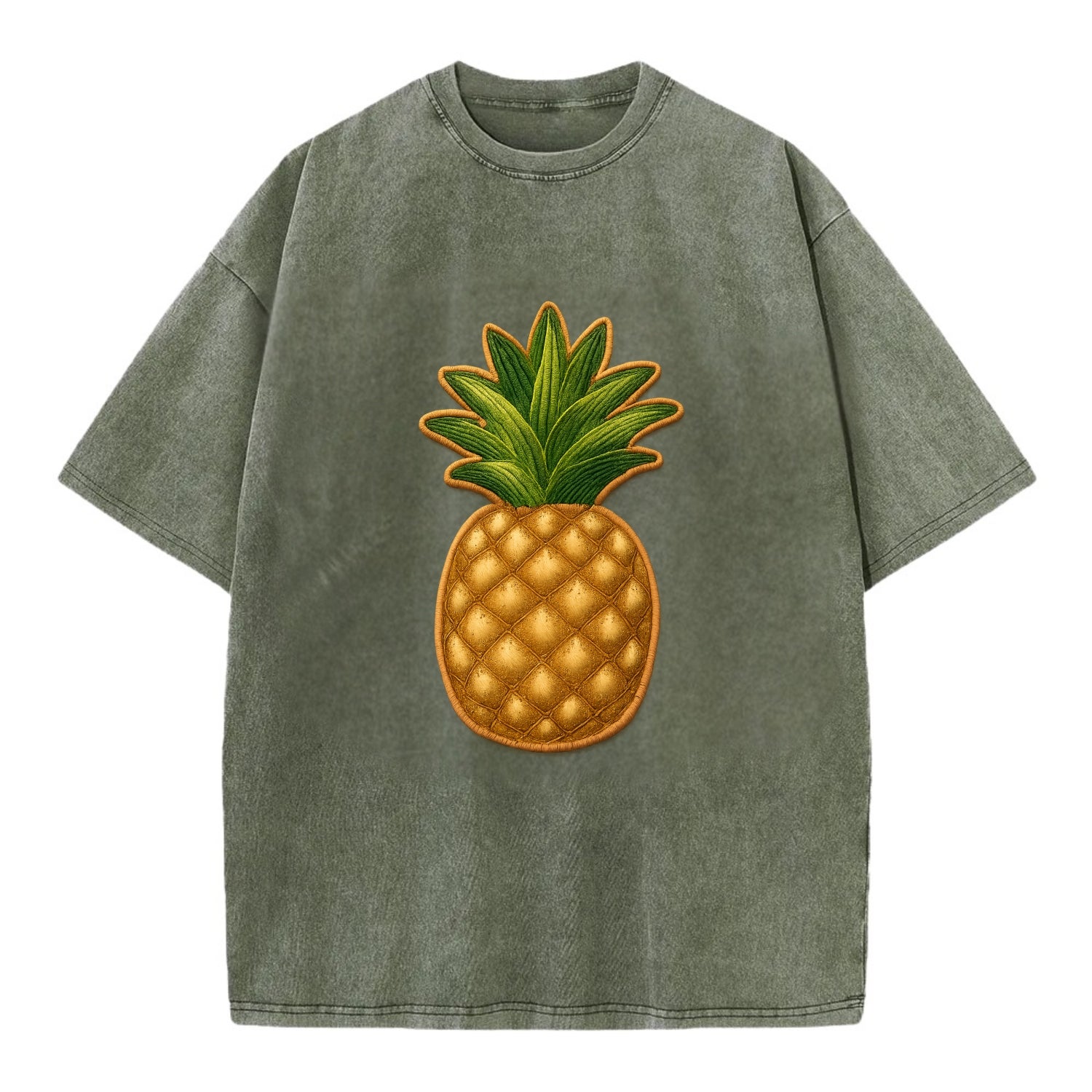 PINEAPPLE CROWN - tropical fruit in yellow and green , hospitality - Vintage T-shirt - Army Green