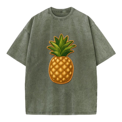 PINEAPPLE CROWN - tropical fruit in yellow and green , hospitality - Vintage T-shirt - Army Green