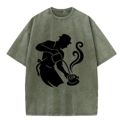 Barista creating latte art - Vintage T-shirt - Army Green