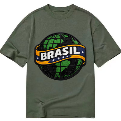 BRAZILIAN FLAG GLOBE - green globe with banner in green yellow blue , Brasil - Classic T-shirt - Army Green