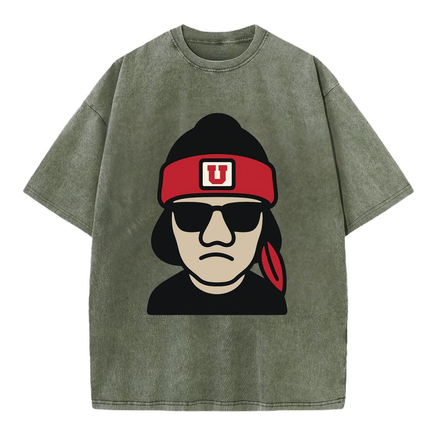 Salt Lake Ute wearing Utah beanie with U patch - Vintage T-shirt - Army Green