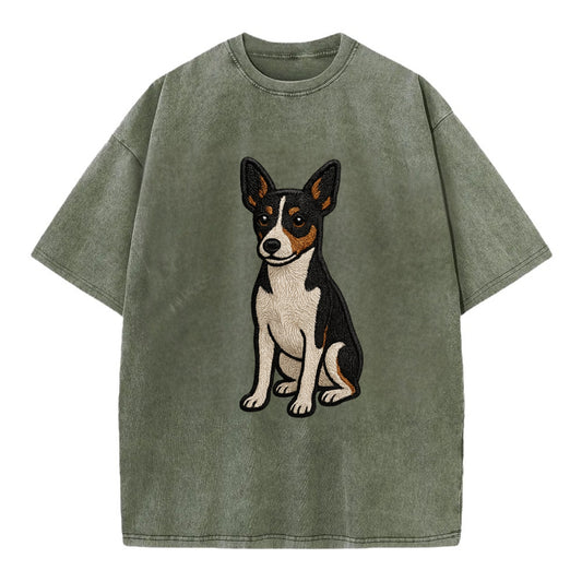 Rat Terrier - Tri-color embroidered pose Vintage T-shirt - Army Green