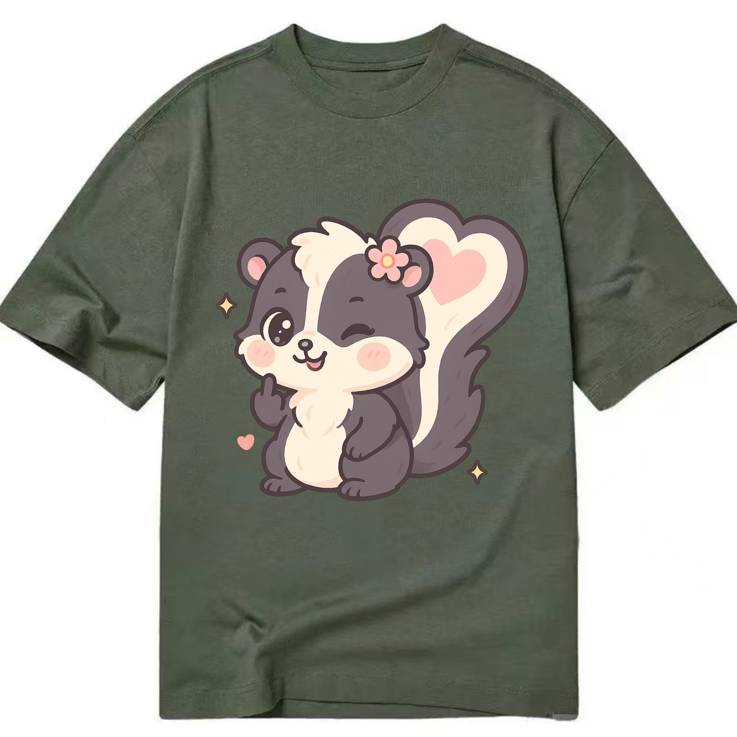 fluffy skunk with heart-shaped tail pattern, one paw up showing sass - Classic T-shirt - Army Green