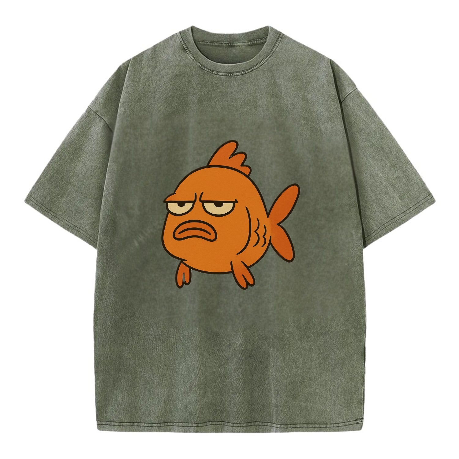 The Goldfish Judging Silently - Vintage T-shirt - Army Green