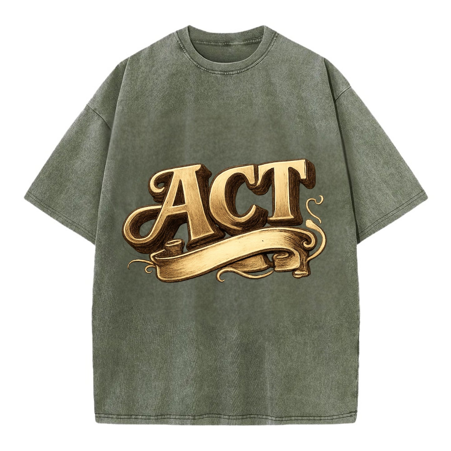 Bold typography design - "ACT" - take action, do something - Vintage T-shirt - Army Green