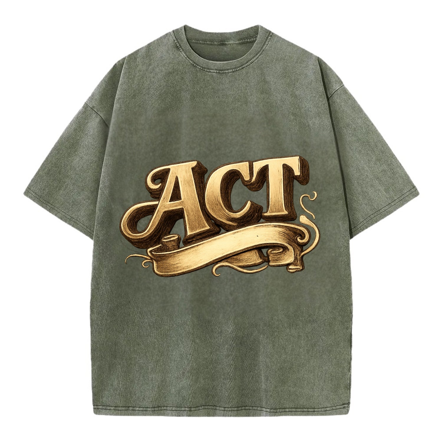 Bold typography design - "ACT" - take action, do something - Vintage T-shirt - Army Green