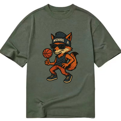 Washington Fox wearing Wizards beanie with capitol patch and wayfarer sunglasses - Classic T-shirt - Army Green