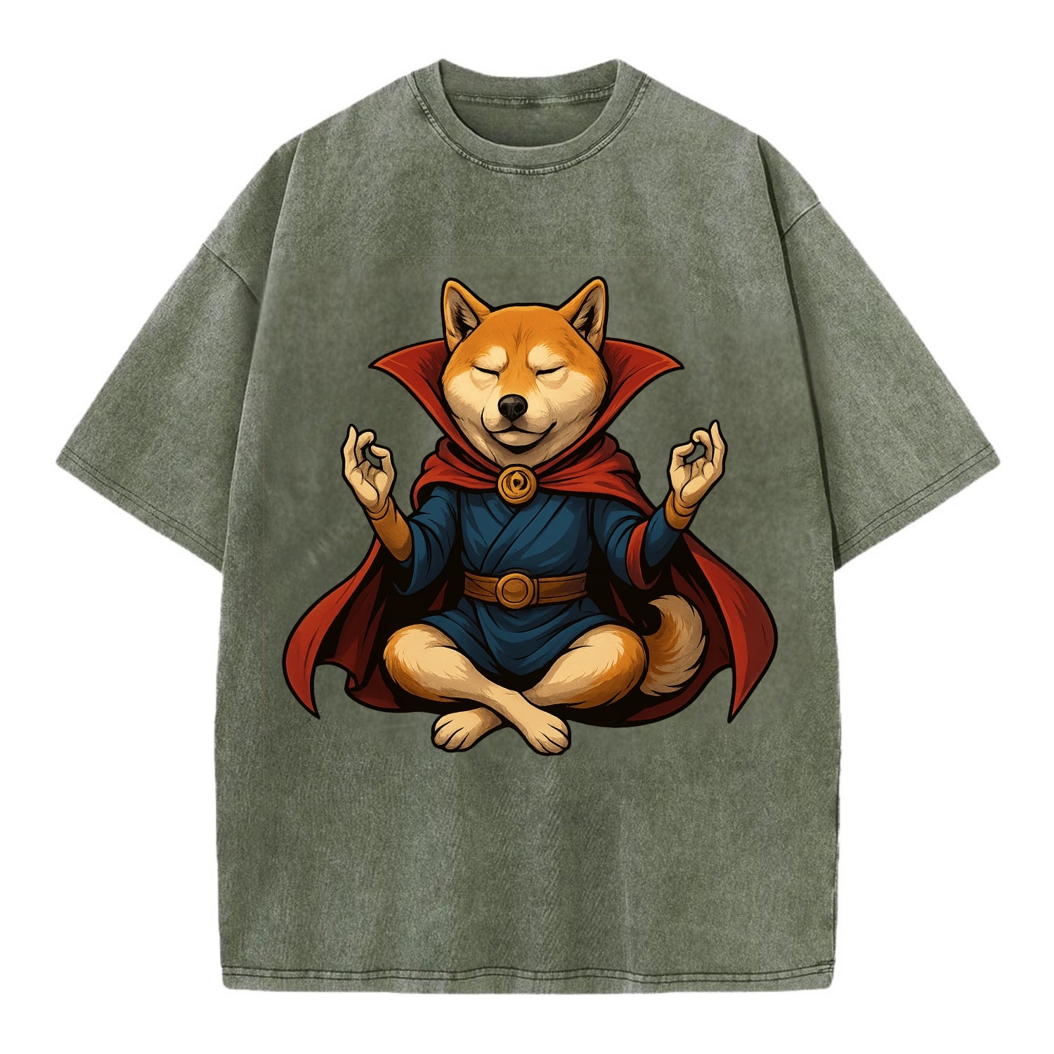 Shiba Inu Doctor Strange  - Vintage T-shirt - Army Green