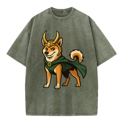 Shiba Inu Loki  - Vintage T-shirt - Army Green