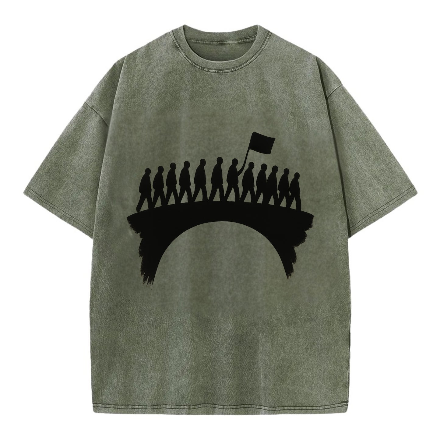 March on bridge silhouette - historic protest ink painting - Vintage T-shirt - Army Green