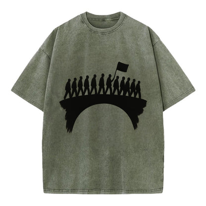 March on bridge silhouette - historic protest ink painting - Vintage T-shirt - Army Green