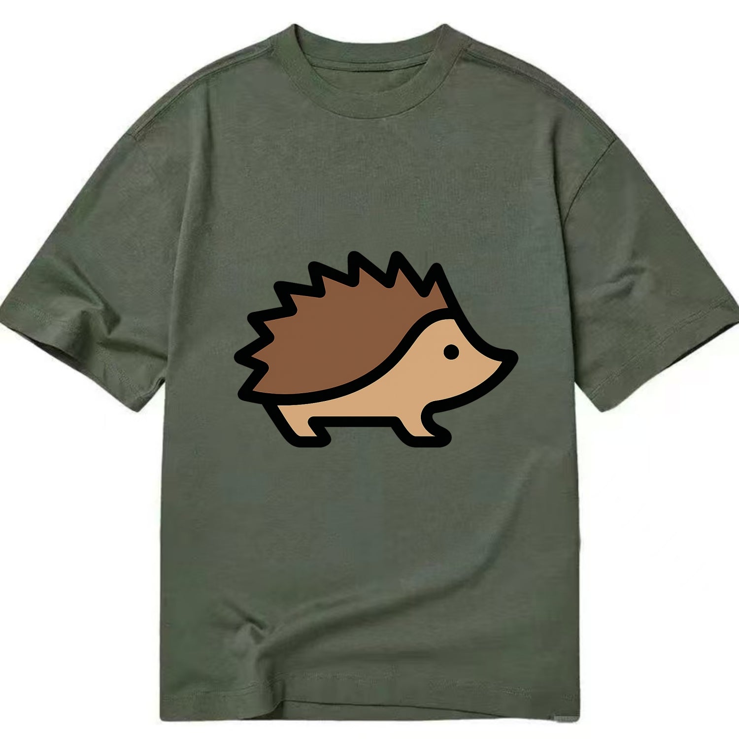Hedgehog - Brown spiky back flat side profile - Classic T-shirt - Army Green