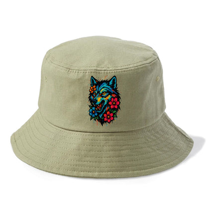 Floral Wolf Garden  - Bucket Hat - Army Green