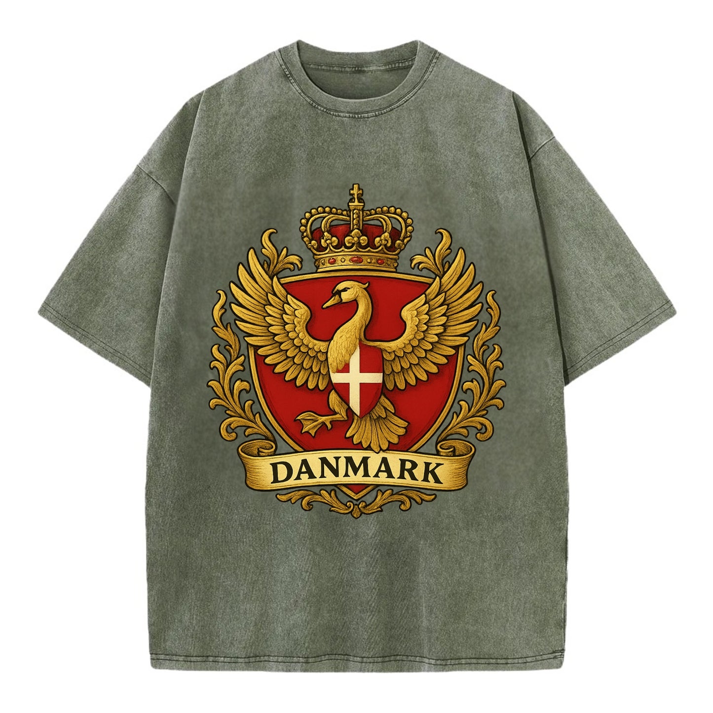 Denmark Heritage Badge  - Vintage T-shirt - Army Green
