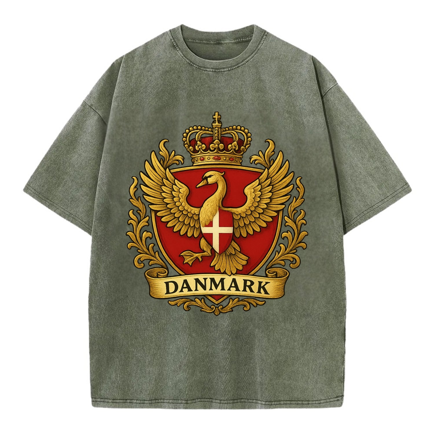 Denmark Heritage Badge  - Vintage T-shirt - Army Green