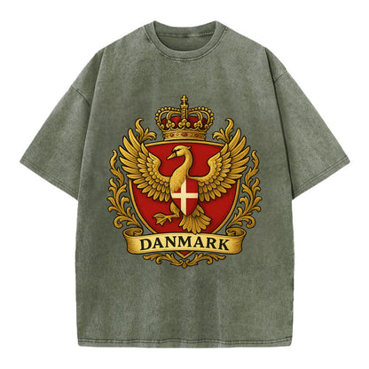Denmark Heritage Badge  - Vintage T-shirt - Army Green