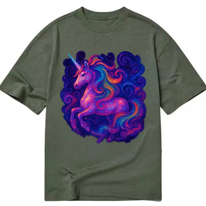 Magical unicorn with flowing rainbow gradient mane, iridescent horn with spiral - Classic T-shirt - Army Green