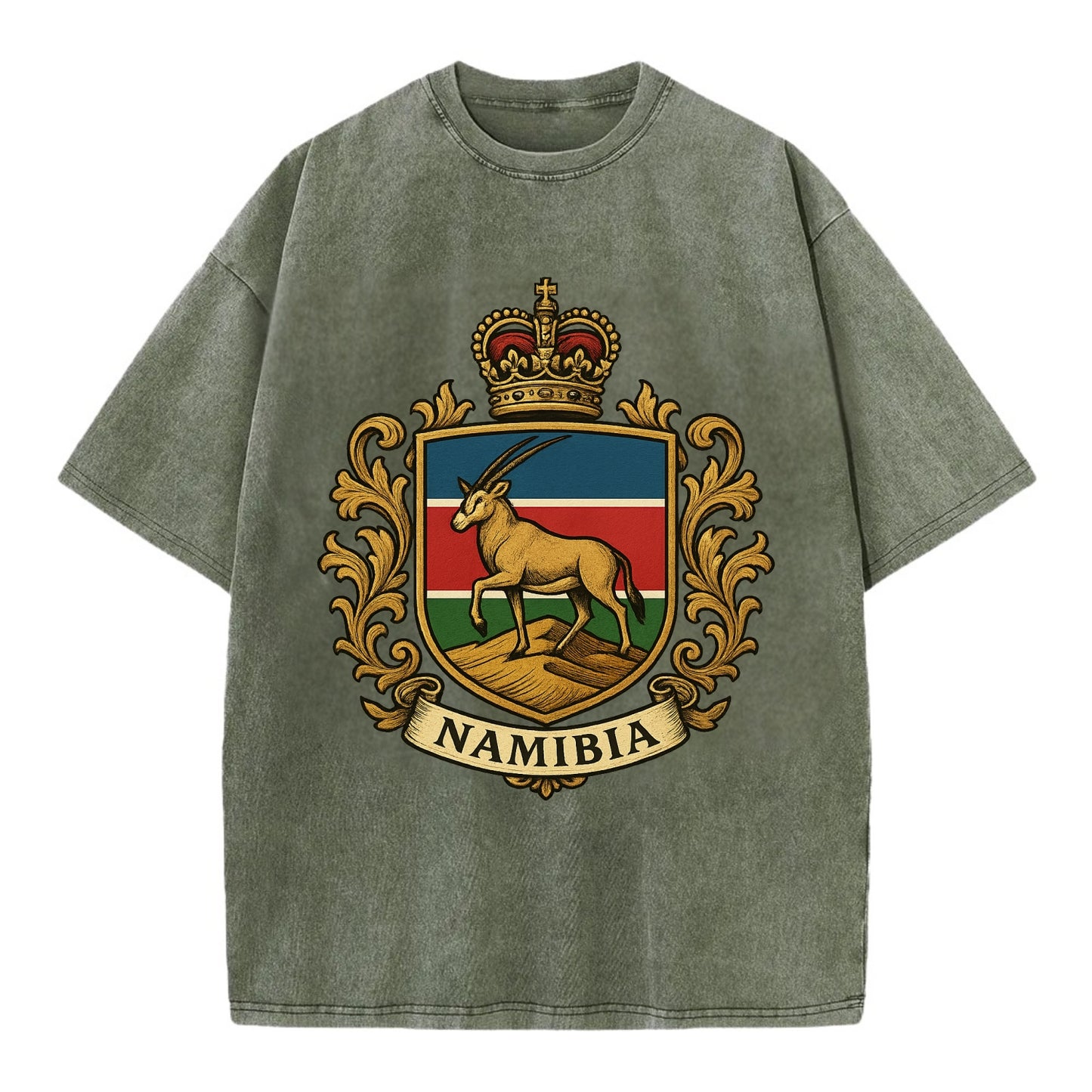 Namibia Heritage Badge  - Vintage T-shirt - Army Green