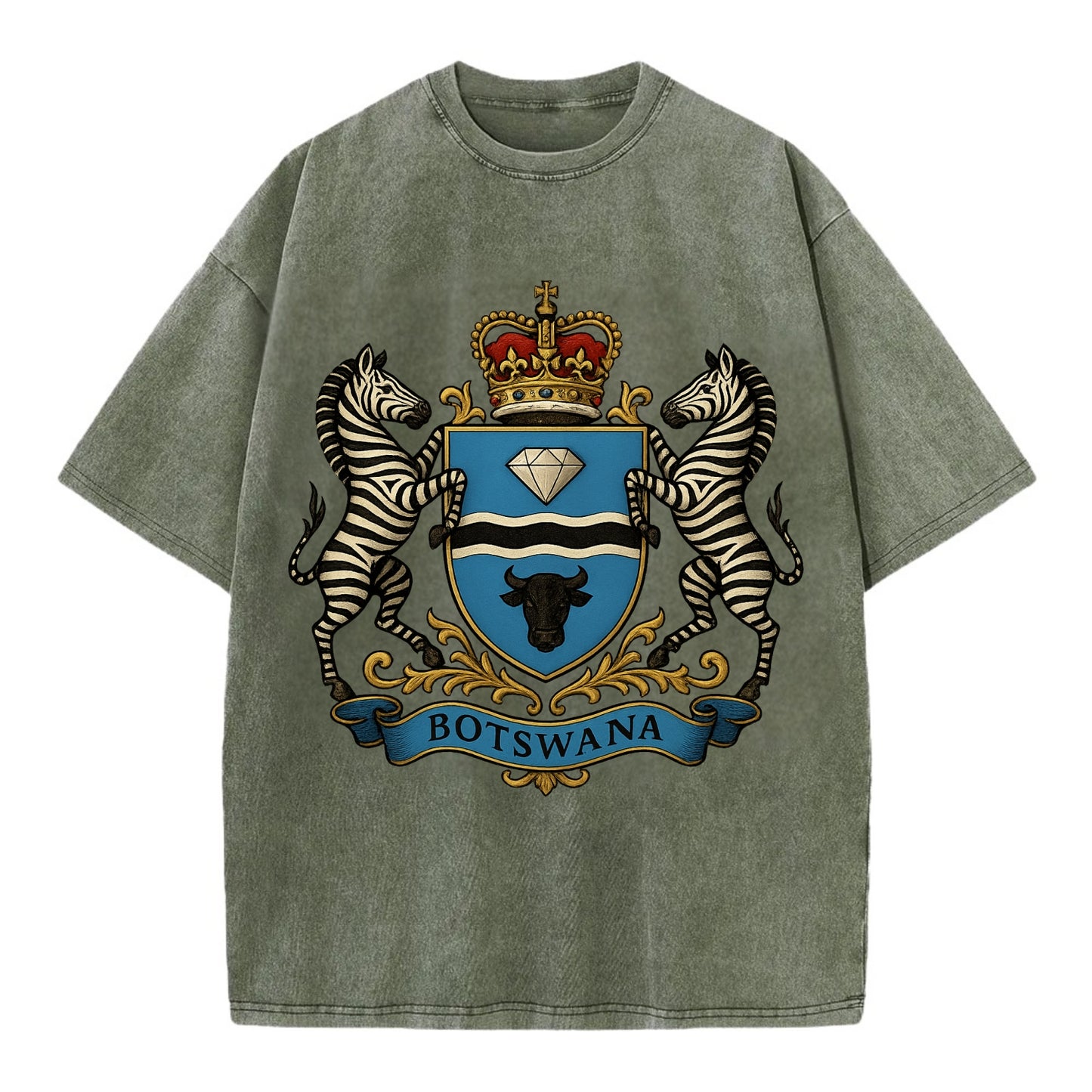 Botswana Heritage Badge  - Vintage T-shirt - Army Green