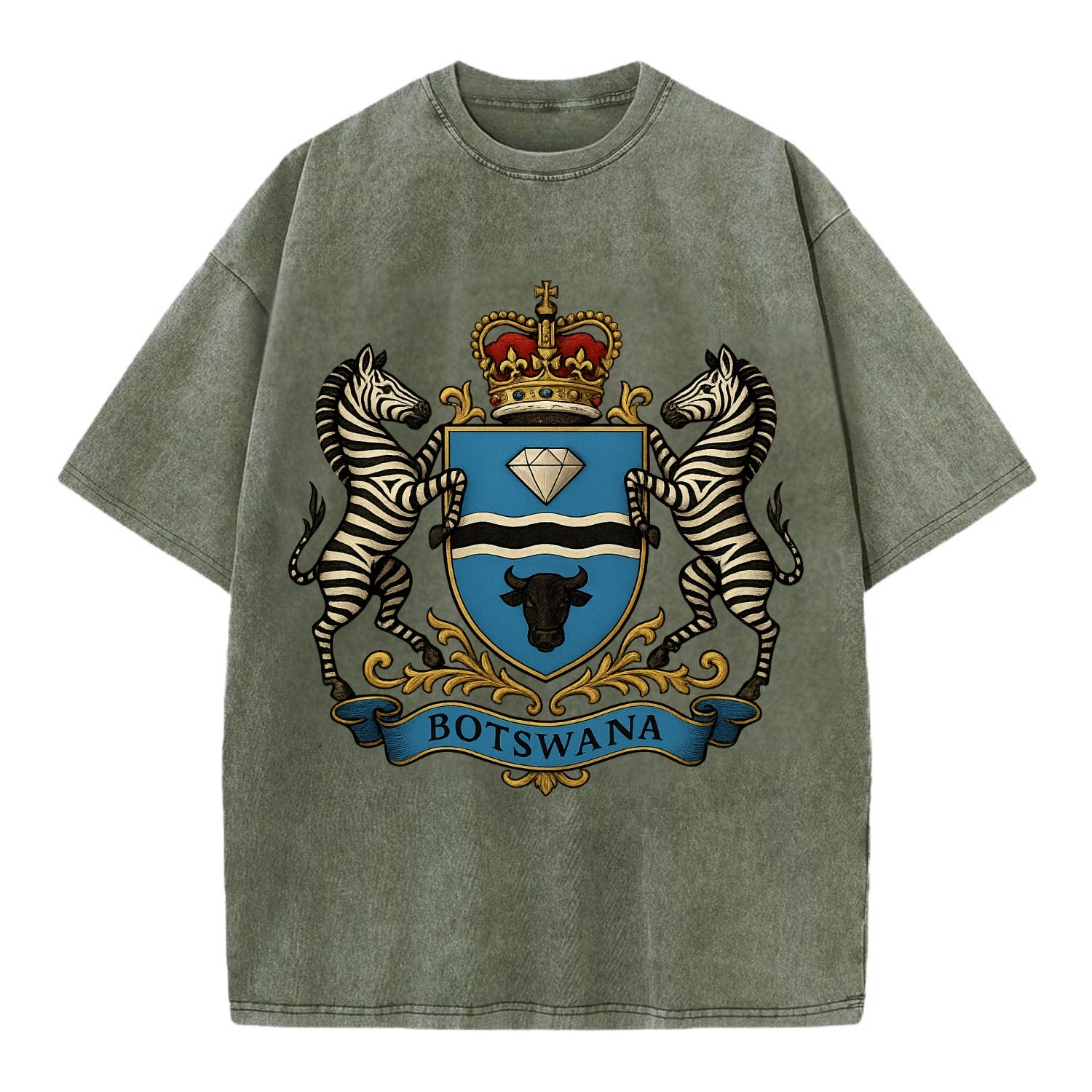 Botswana Heritage Badge  - Vintage T-shirt - Army Green
