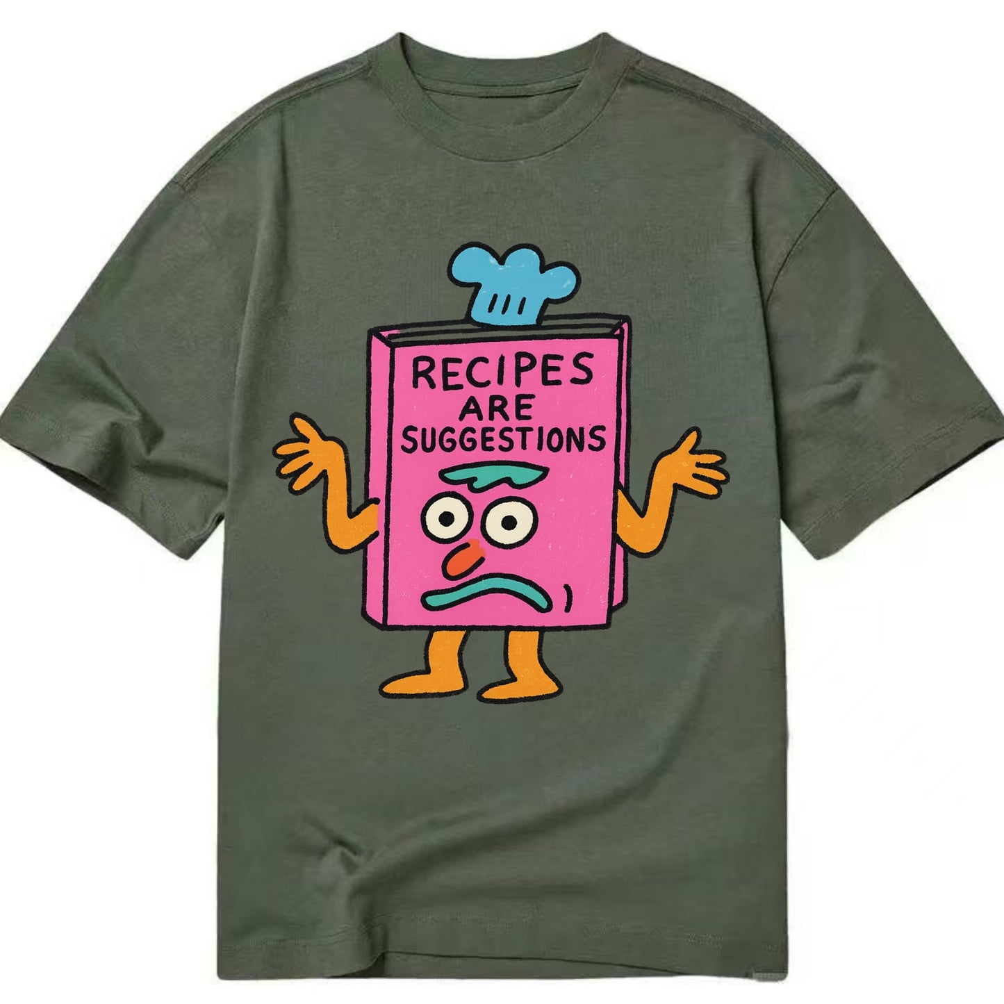 RECIPES ARE SUGGESTIONS | Cookbook shrugging - Classic T-shirt - Army Green